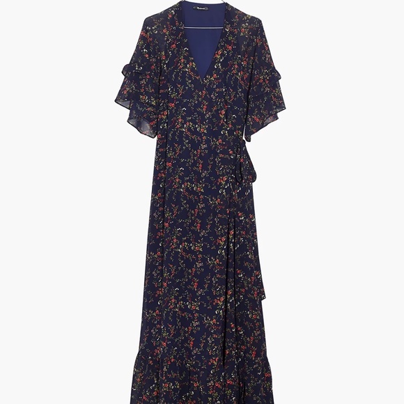 Madewell Vervain Ruffle-Sleeve Wrap Dress in Moonless Floral Size XS - Picture 2 of 11